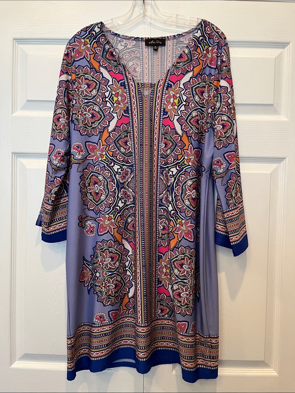Melissa Paige Purple Paisley Print Tunic Dress with Pink and Orange Accents